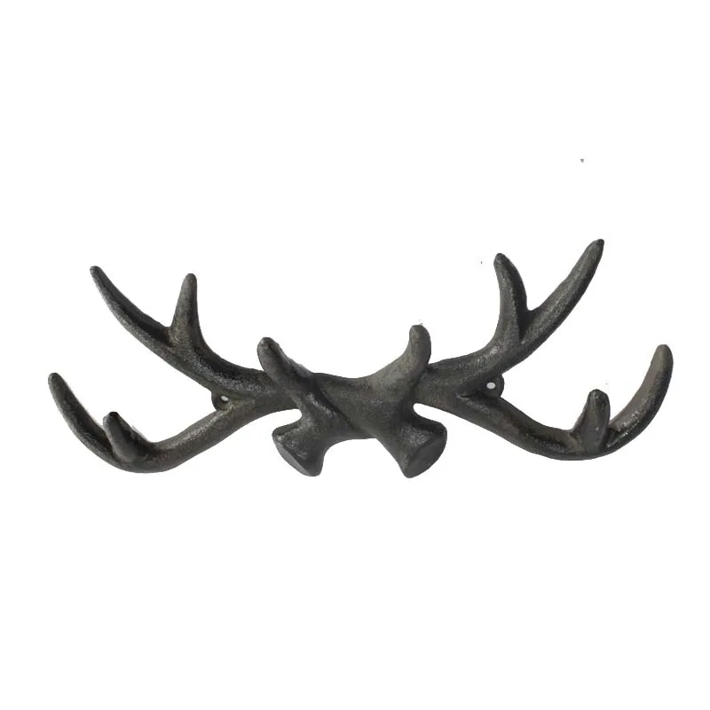 

Vintage Rustic Cast Iron deer antlers hooks keys hook wall mounted, Rusty
