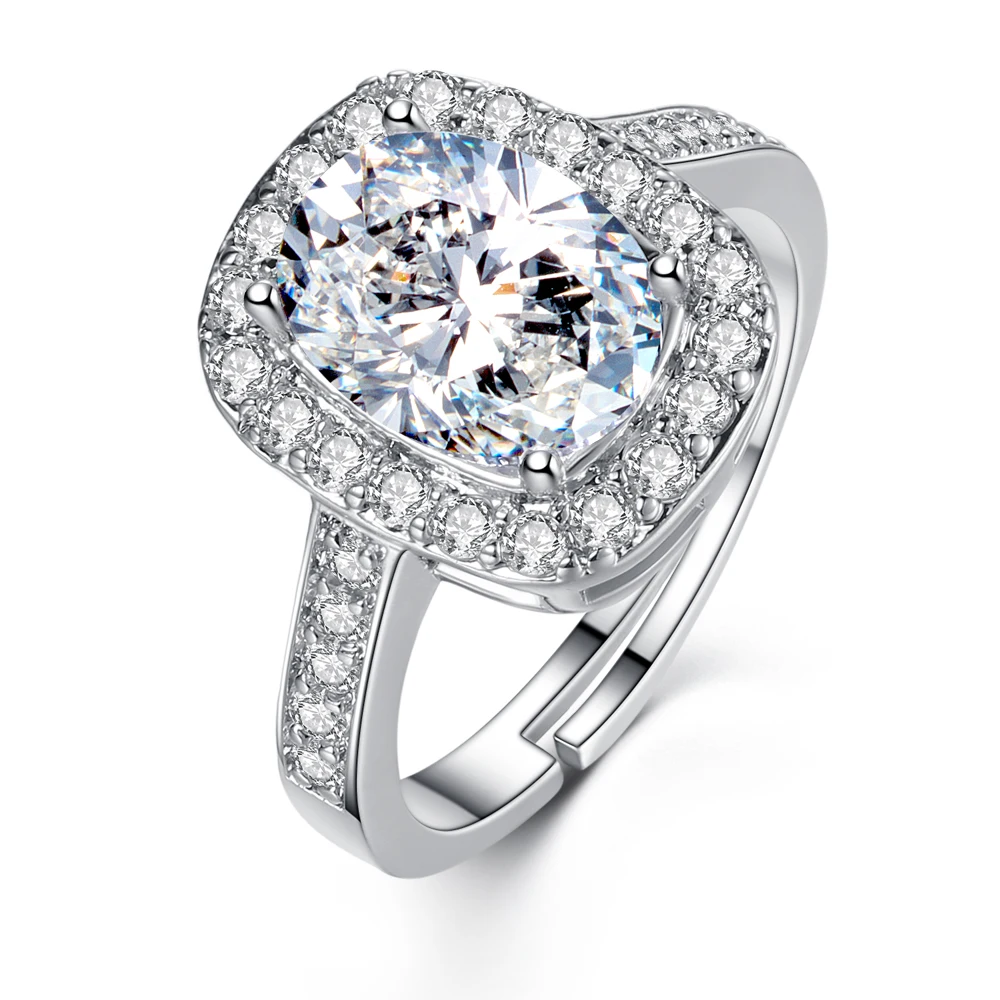 

Elegant 18K White Gold Plated Solitaire Wedding Rings Shiny Halo Diamond Finger Rings For Anniversary Gift