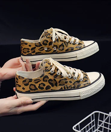 

New arrival fashion style leopard canvas shoes sneakers for women
