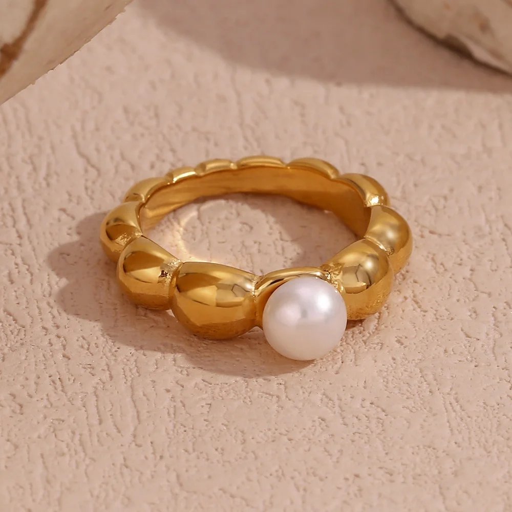 

Imitation Pearl Flower Ring Gold Plated Jewelry Fashion Jewelry Rings Stainless Steel Wholesale