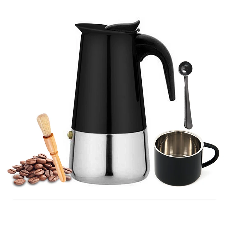 

4Cup 6Cup 9Cup Portable Stovetop Italian Espresso Coffee Maker, Stainless Steel Moka Pot Matte Black, Electric Mocha coffee pot, Accept customized color