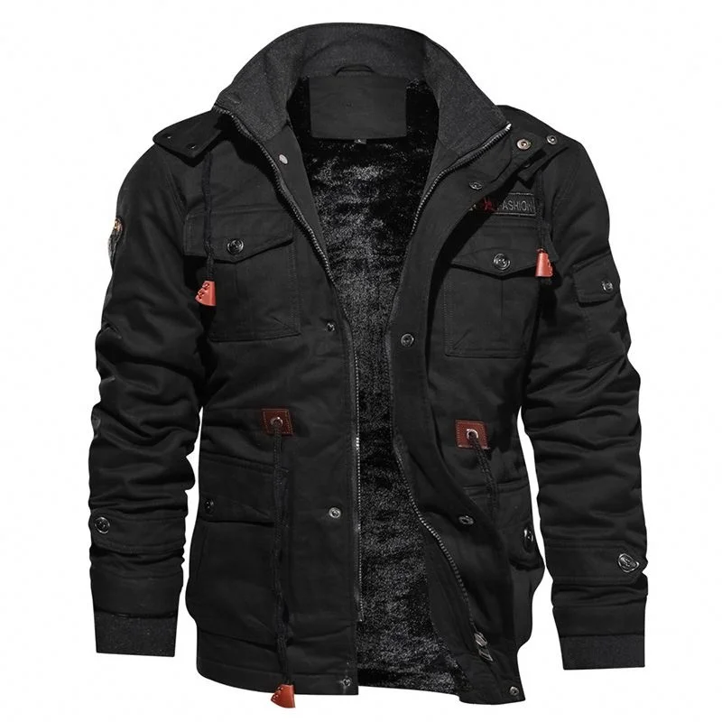 

High Quality Winter Thickening Warm Military Style Bomber Men Jacket Coat 4XL Men'S Plus Size Jackets, Khaki, black, armygreen
