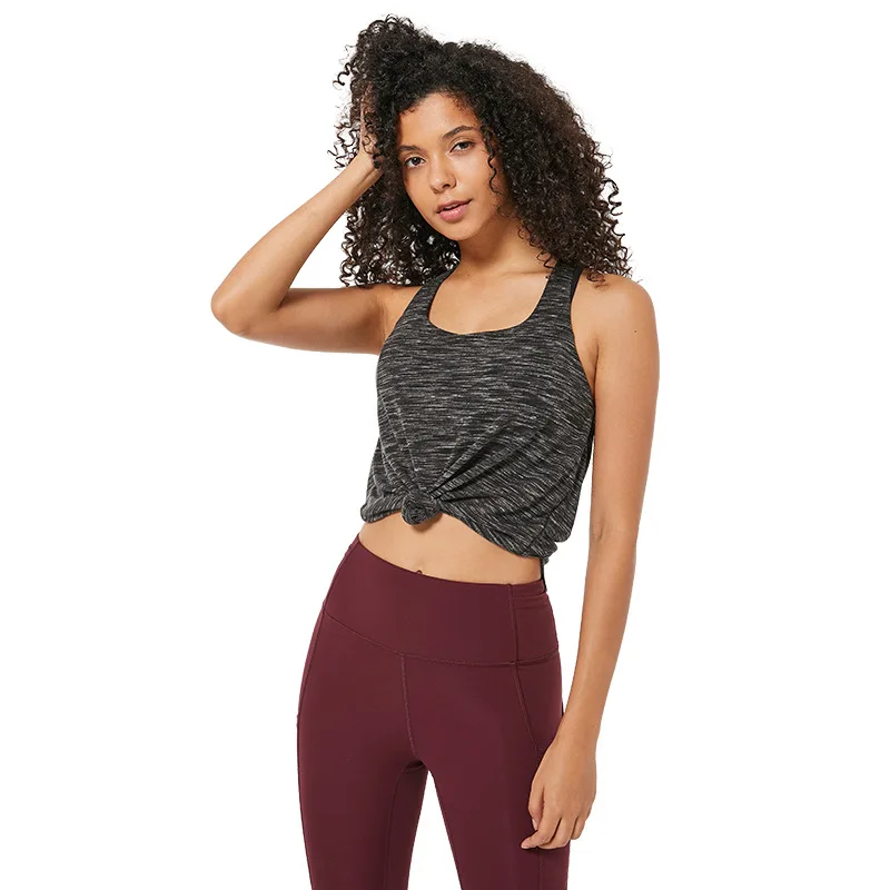 

2020 New Summer Bulit-in Bra Fitness Yoga Vest Straps Back Workout Sport Yoga Singlets, Customized color