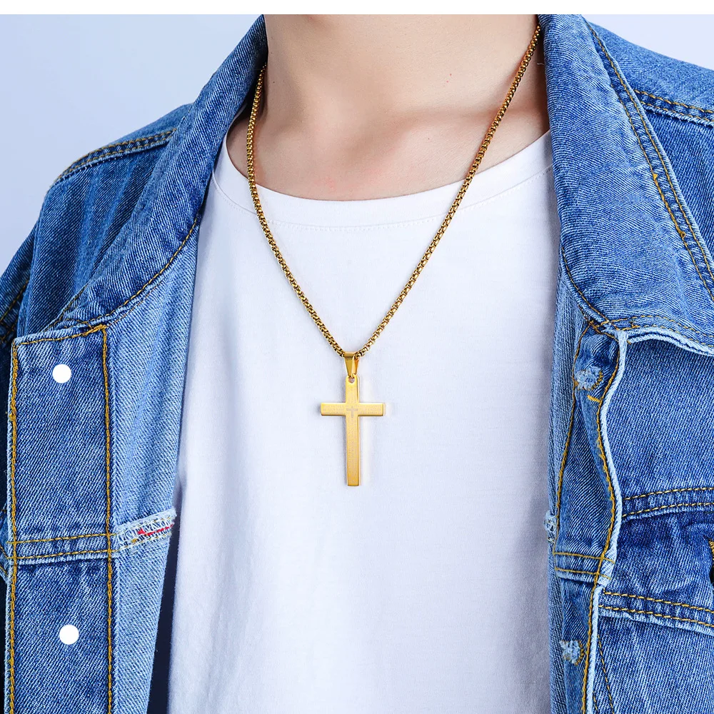 

men's stainless steel necklace wholesale custom high quality retro cross bijoux inoxydable necklace for men sequential prophet, 3 various colors available