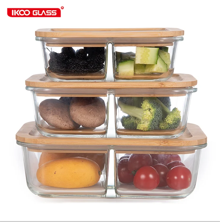 

Fashion design high borosilicate glass food container bamboo bento lunch box