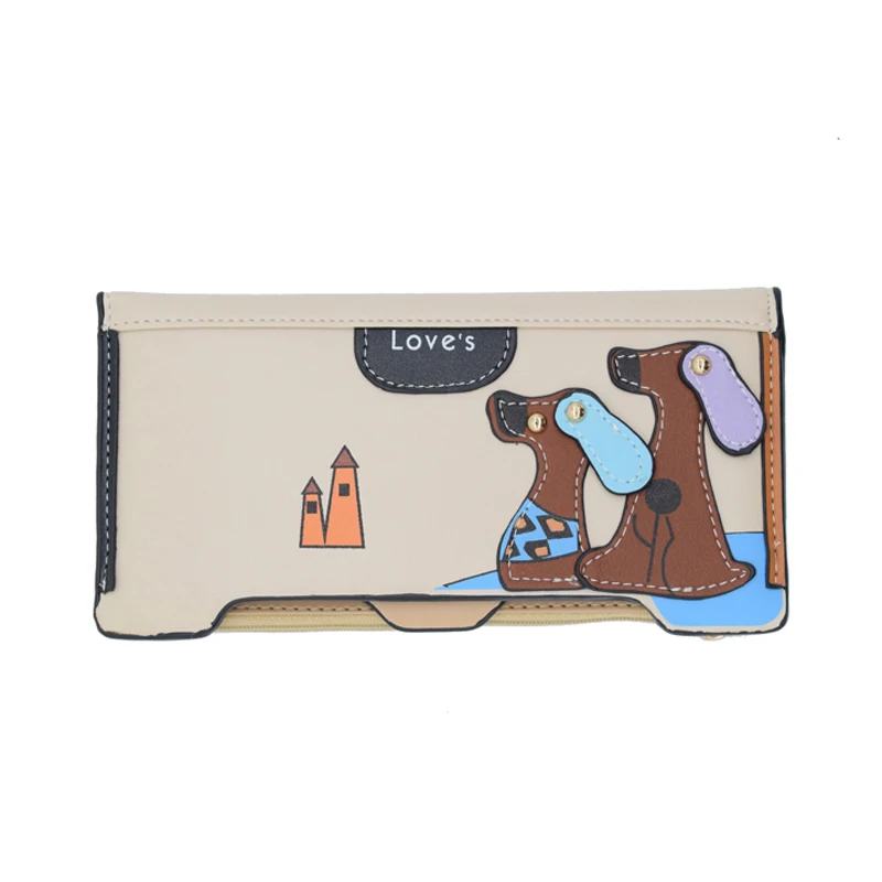 

Ladies Long Zipper Draw Card Large-Capacity Clutch Cute Cartoon Puppy Women's Leather Holding Card Holder Wallet Clutch
