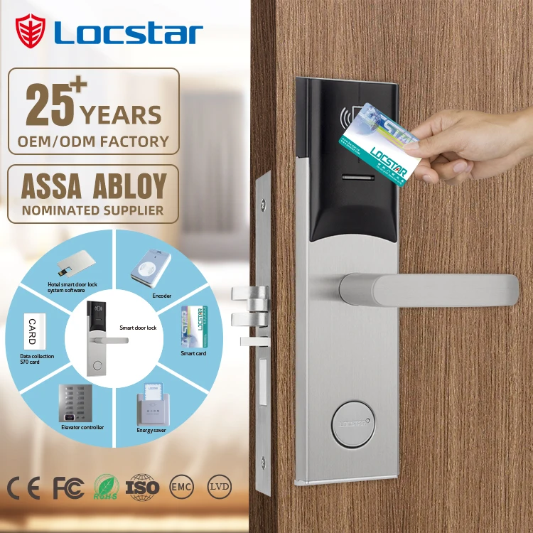 

Locstar Key Safe locking Mortise Digital Ic Card Hotel MFID Aluminium Electronic Door Lock With Free Management Software System