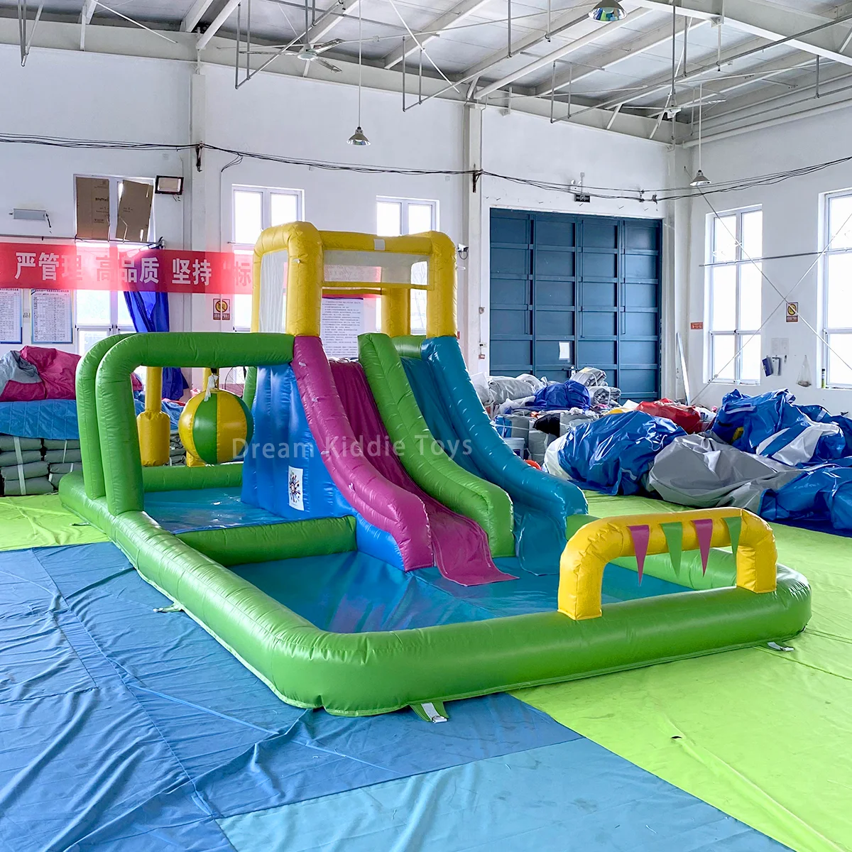 

Small PVC blow up inflatable water pool with slide for kids double slides inflatable bounce house combo backyard outdoor