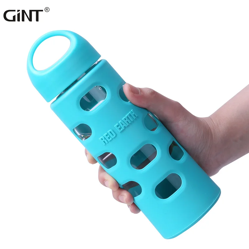 

GiNT 580ml Portable PP Lid Water Cup Anti-scald Silicone Rubber Glass Water Bottle for Fitness Yoga, Customized colors acceptable