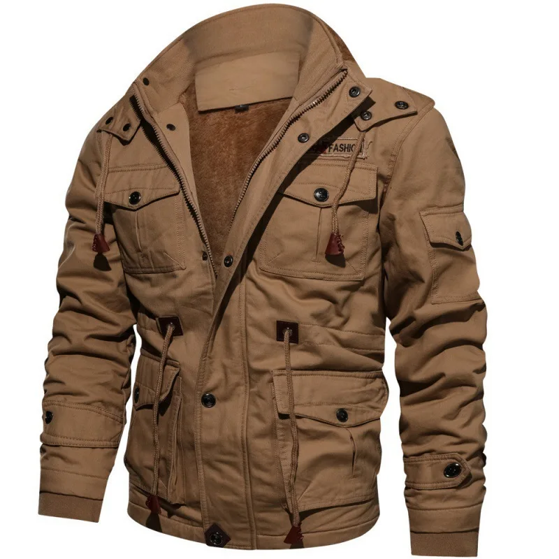 

2020 Custom Black Zippers Military Bomber Long Coats Mens Pilot Winter Fleece Jackets Warm Thicken Outerwear Plus Size Jacket, As picture
