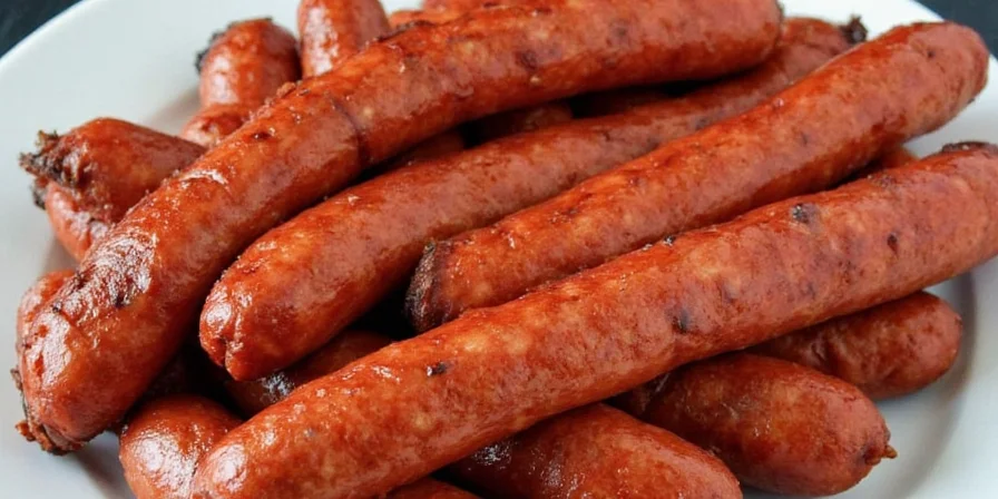 Andouille sausage being smoked in a traditional smoker