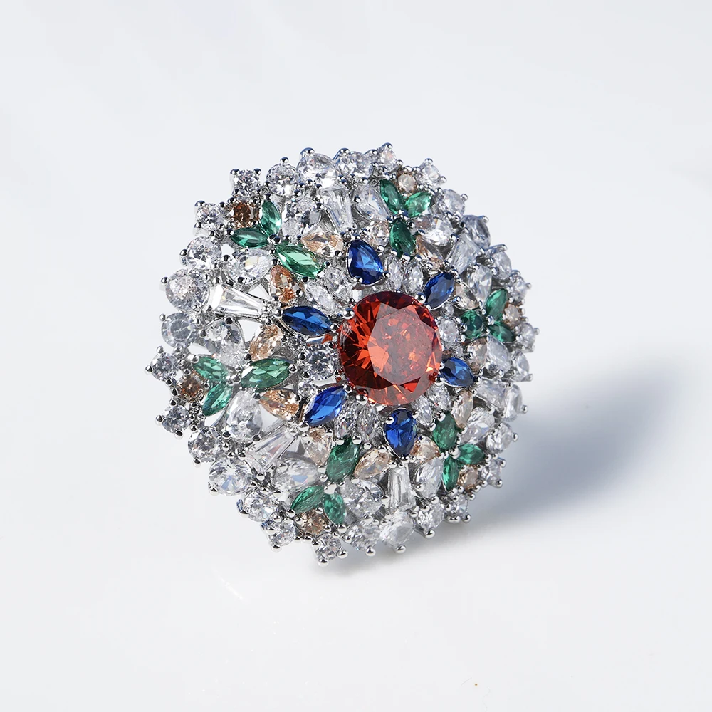 020702 Fashionable Vibrant CZ Ring Colorful Cubic Zirconia Kaleidoscope Women's Rings Luxury Statement Trendy Jewelry Accessory