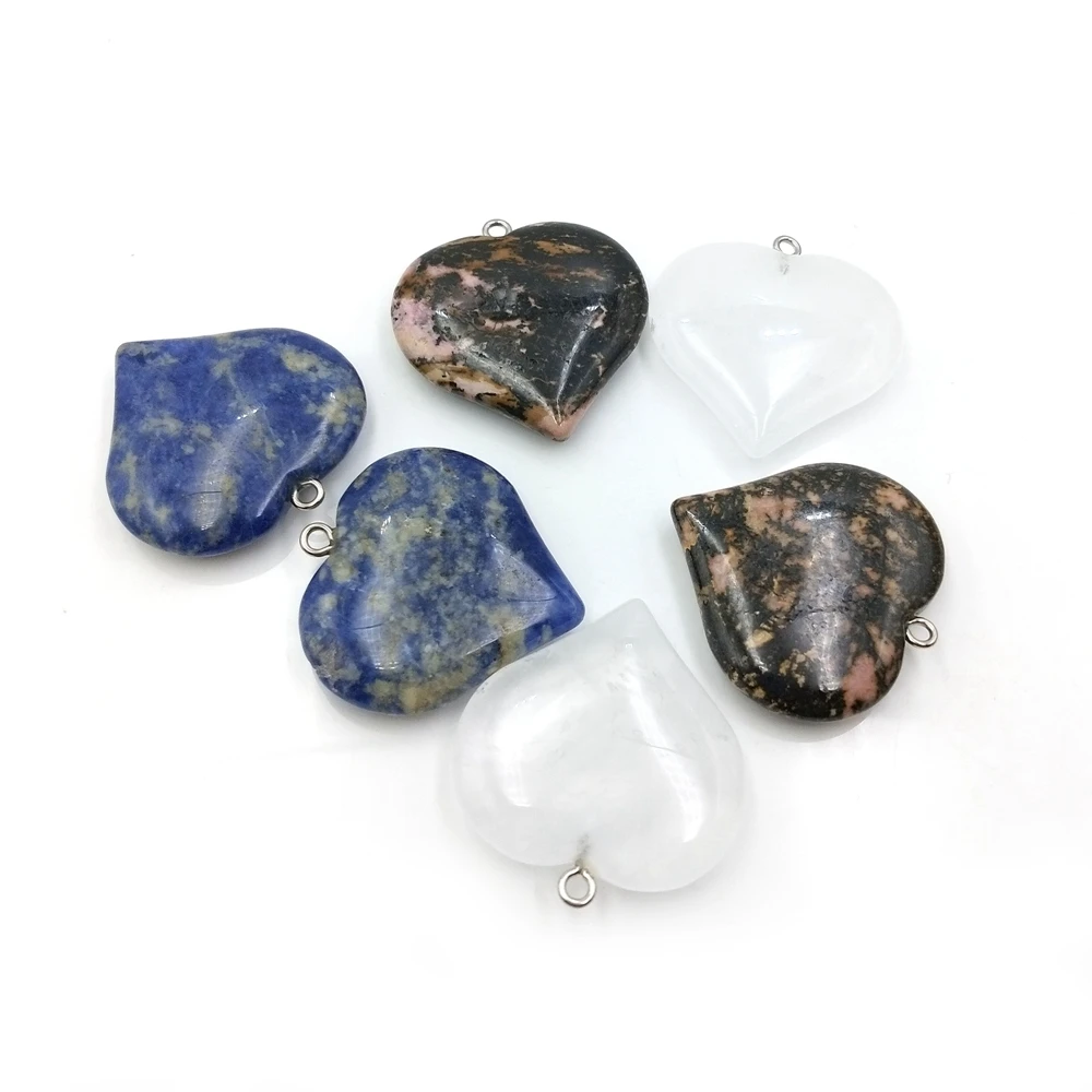 

35mm Charms assorted natural gemstone bead pendant healing crystal love stone heart simple pendants for jewelry making, Multi