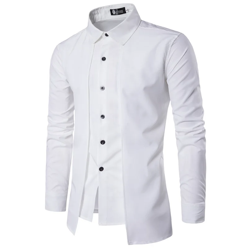 

Men's long sleeve shirt personalized double placket casual fashion long sleeve fake two lining shirts wholesale