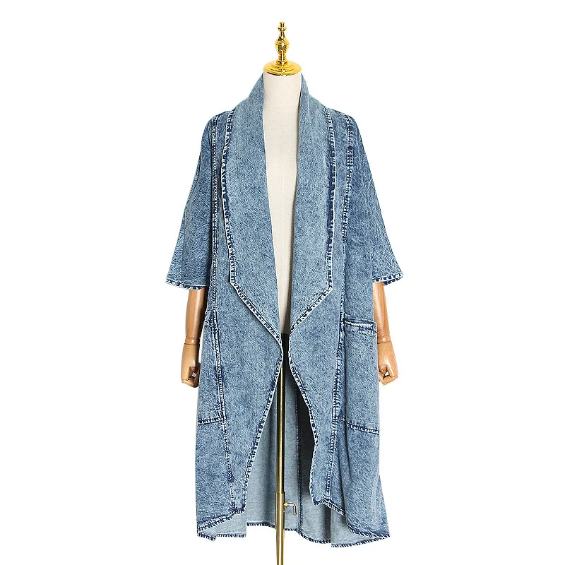

Hot Sale Cardigan Denim Windbreaker Women's Fashion Lapel Bat Sleeve Loose Coat