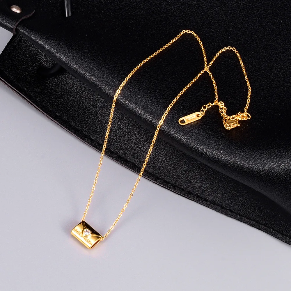 

New Fashion 316L Stainless Steel Zirconia Love Letter Necklaces 18K Gold Plated Titanium Steel Envelope Pendant Necklaces