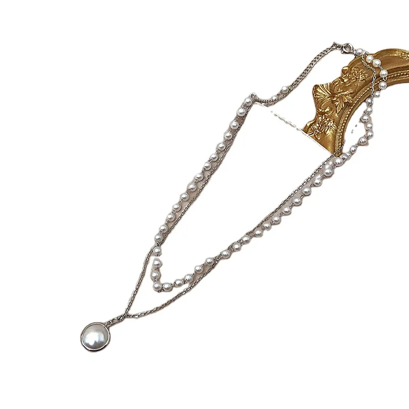 

Women Cute Double Layer Chain Pearl Pendant Korean Style Jewelry