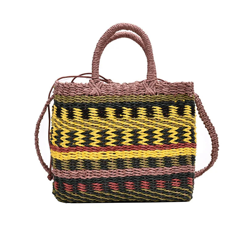 

Straw woven lady summer 2021 stripe vegetable basket women beach holiday straw rattan tote shoulder hand bags, Natural