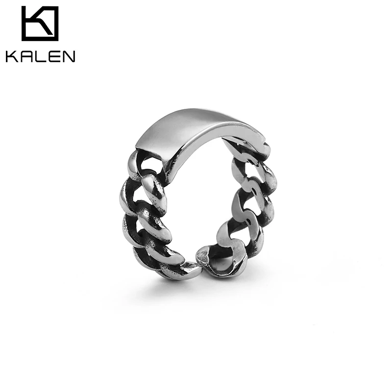 KALEN ID High Polished Silver Customized Design Bike Chian Ring Men Stainless Steel Jewelry