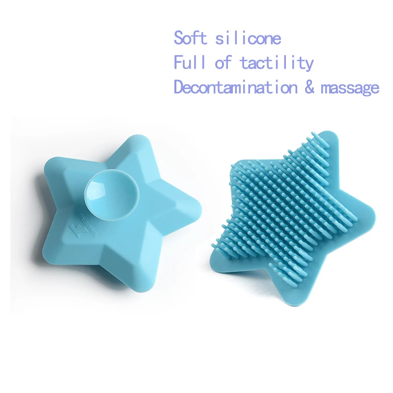 

Soft Massage Silicone Skin Facial Cleansing Brush star shape silicone foam face brush, Blue