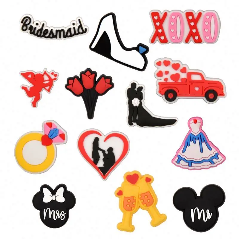 

Wholesale Heart Valentines Charms for Gift I Love Croc Charms Rose Shoe Charms for Valentine's Day Decoration, As pictures or oem