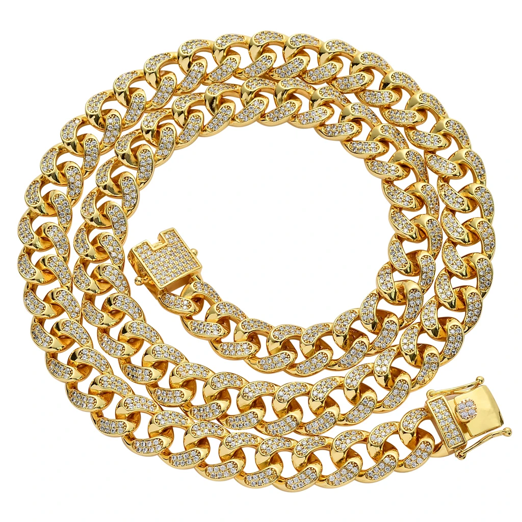 

Custom Rhinestone Shinning 14k Solid Gold Cuban Link Chain