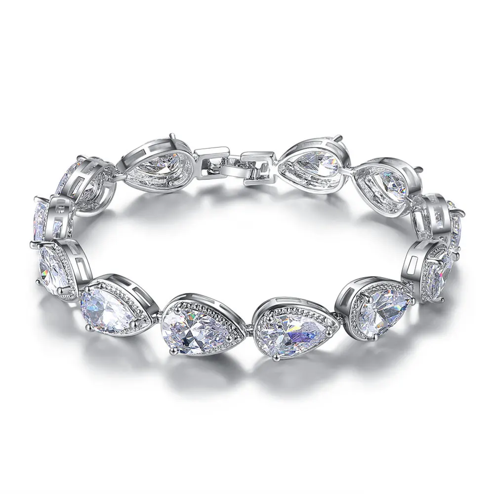 

HPXmas Korean Multi Color Water Drop Bracelets Love Angel Tears Beaded Zircon Women Bracelet Wedding Silver Jewelry