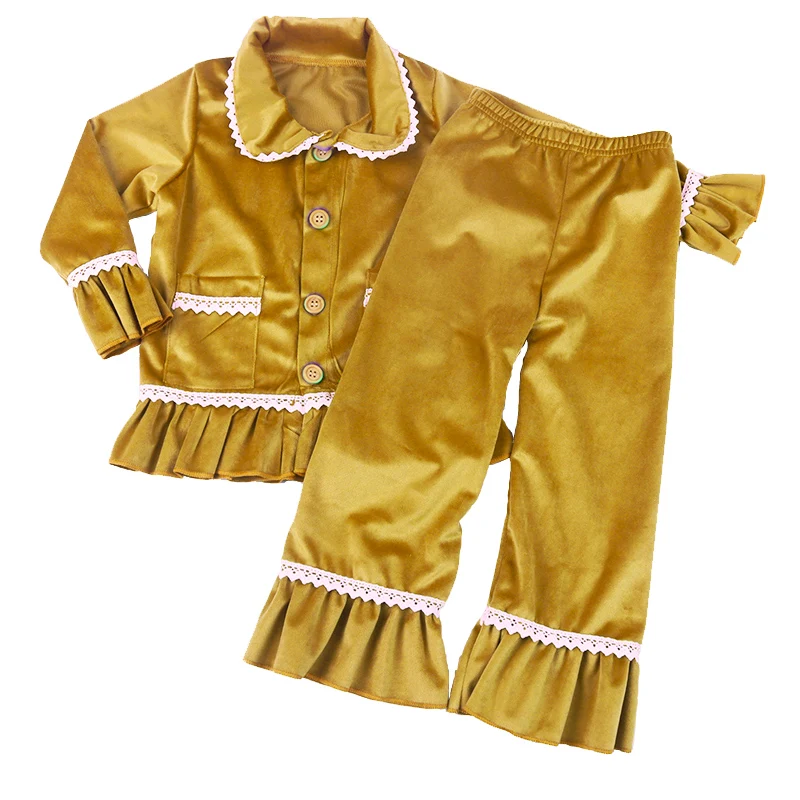 

Factory direct sale Cute Baby Home wear velvet pure color pajamas Soft Kids Clothing Sets