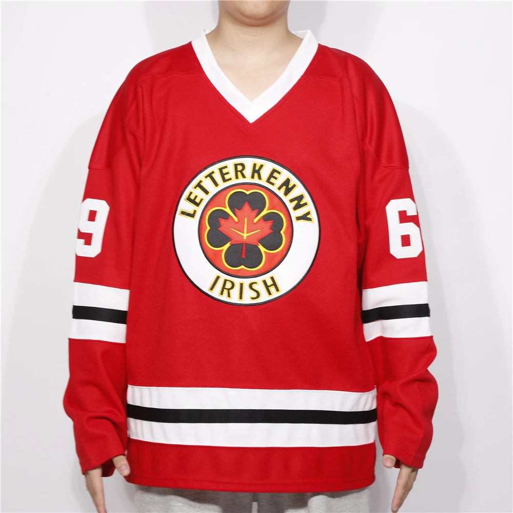 

OEM Custom Team Design Club Jersey Fast Delivery Letterkenny Irish Ice Hockey Jersey Tackle Twill Embroidery, Red or customized color