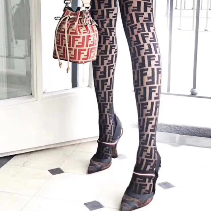 

Custom Winter Fashion Women Sexy Luxury Hosiery Ladies Designer F Printed Pantyhose Tights For Girls New Design