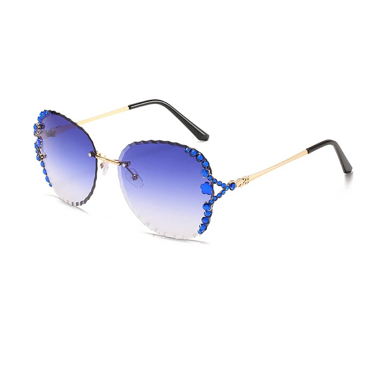 

INS Popular Metal frame fashion shades sunglasses womens blingbling Rhinestone Rimless Sunglasses