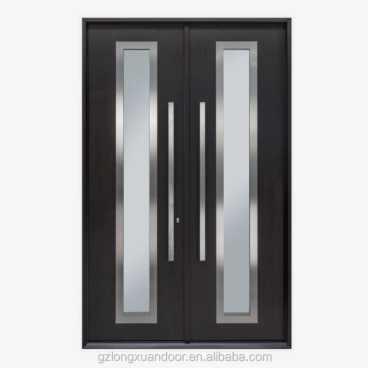 Frosted glass double wooden door indian door designs double doors