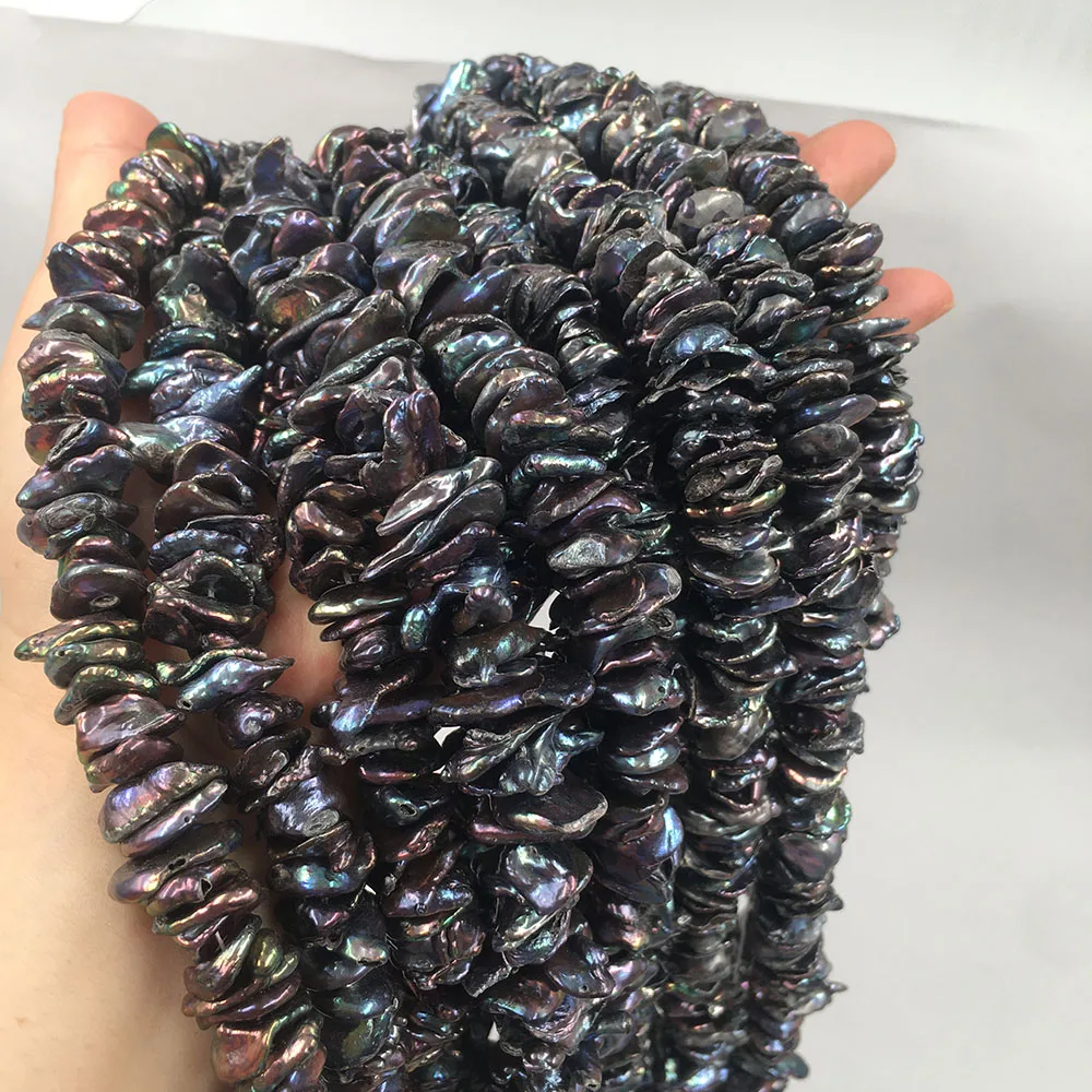 

wholesale price ,16 inch 10-14 mm black keshi baroque loose freshwater pearl in strand,septum beads DIY jewelry findings making