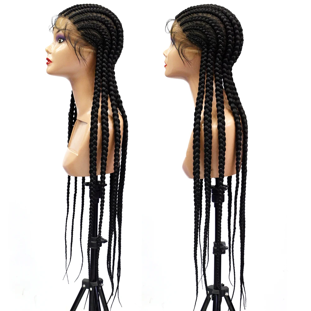 

Perruque Tresse Box Black Braid Hair Wig Synthetic Hair Wigs Wholesale Long Box Braided Twist Lace Wigs For Black Women, 1b natural black