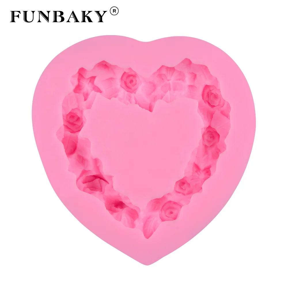 

FUNBAKY JSF524 rose flower silicone mold garland making tools fondant cake decorating kits heart shape molds, Customized color