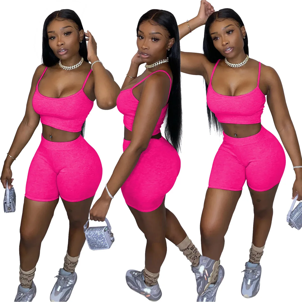 

2021 Summer Hot Sale Two Piece Sport Jogging Suits Casual Women Clothing Women Biker Shorts 2 Piece Short Sets