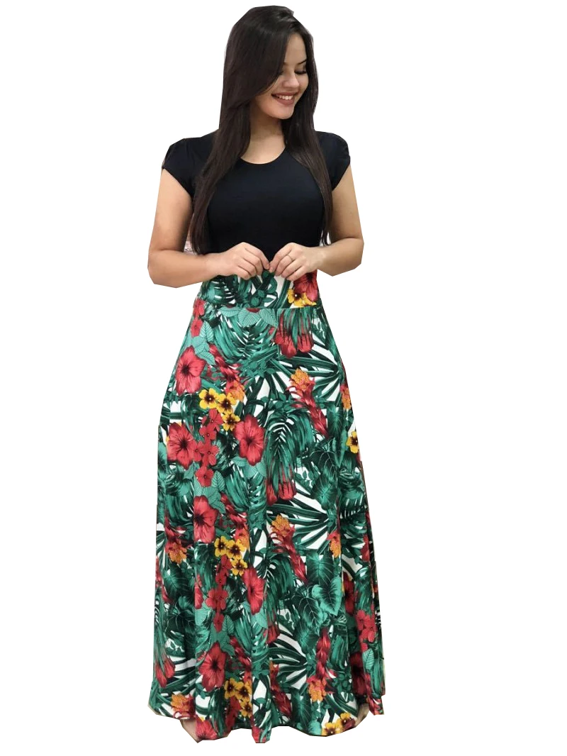 Women Sexy Bohemia Strips Floral Printed Long Sleeve Maxi Dresses Lady Casual Wear Dress