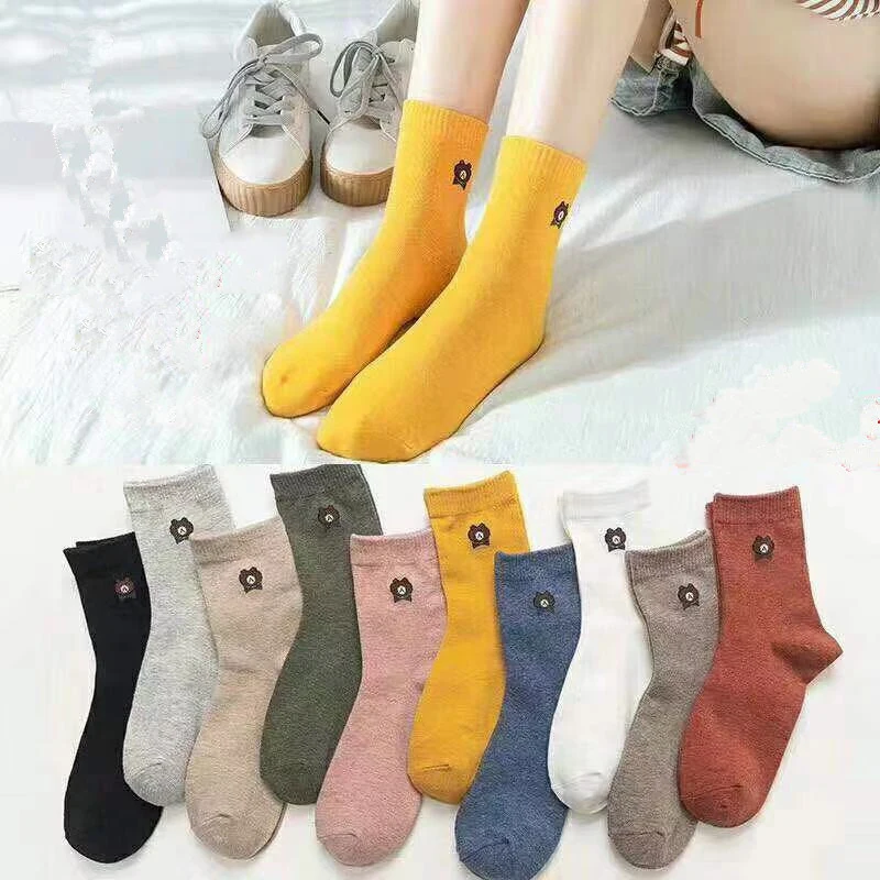 

Hot Selling Bear Crew Socks IN PK Markeet Yiwu Cheap Bulk Socks Stocks, 10 colors