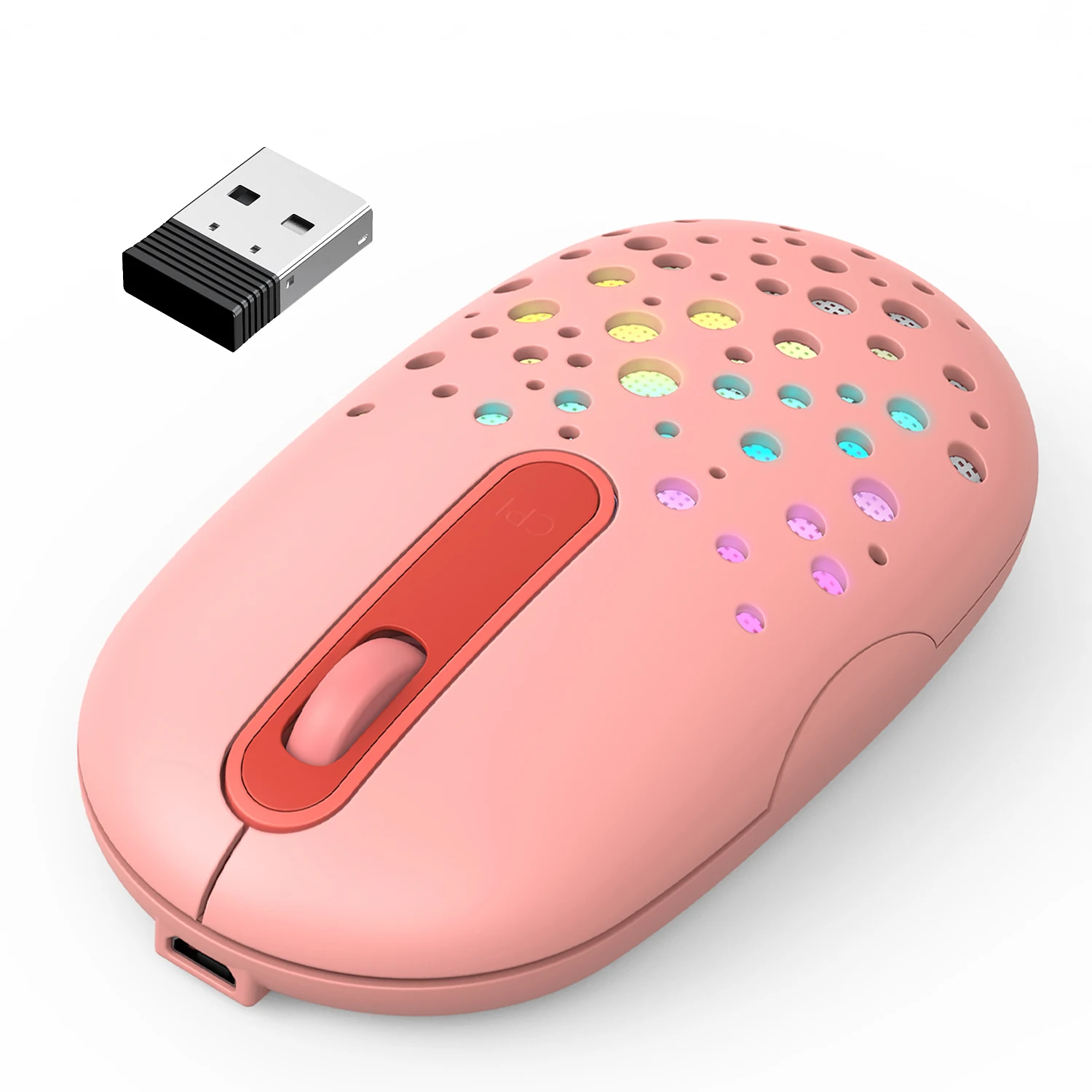 

Rechargeable Slim Cordless USB Optical Mice with Honeycomb Shell Silent Click for Laptop Computer PC Backlit LED Wireless Mouse