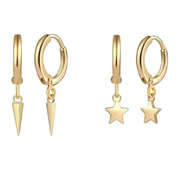 

Cross Pendant Hoop Earrings Moon Lightning Earrings for Women