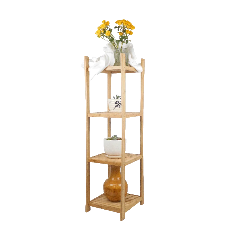 

4-Tier Bamboo Shelf Unit Bathroom Towel Shelf Rack, Brown