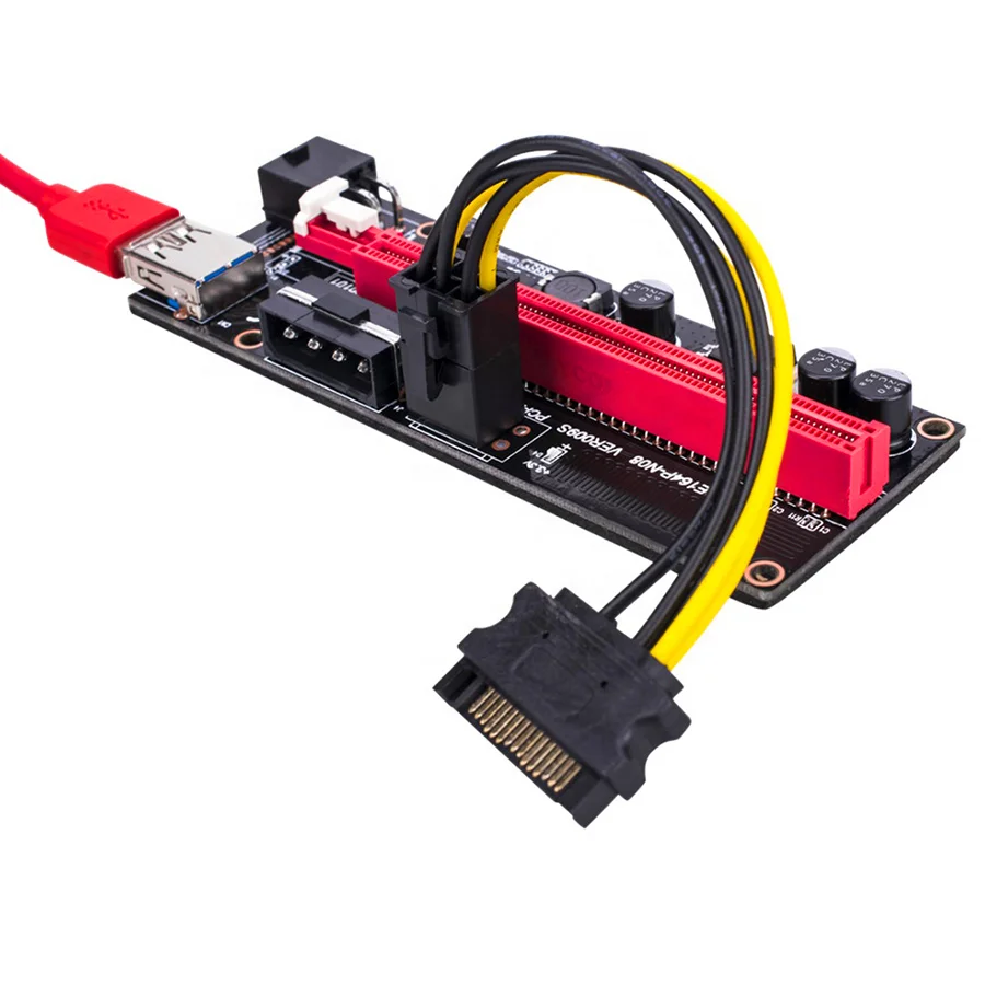 

Newest VER009 4Pin 6Pin USB 3.0 PCI-E Riser VER 009S Extender pcie Riser Adapter Card for GPU Mining, Black