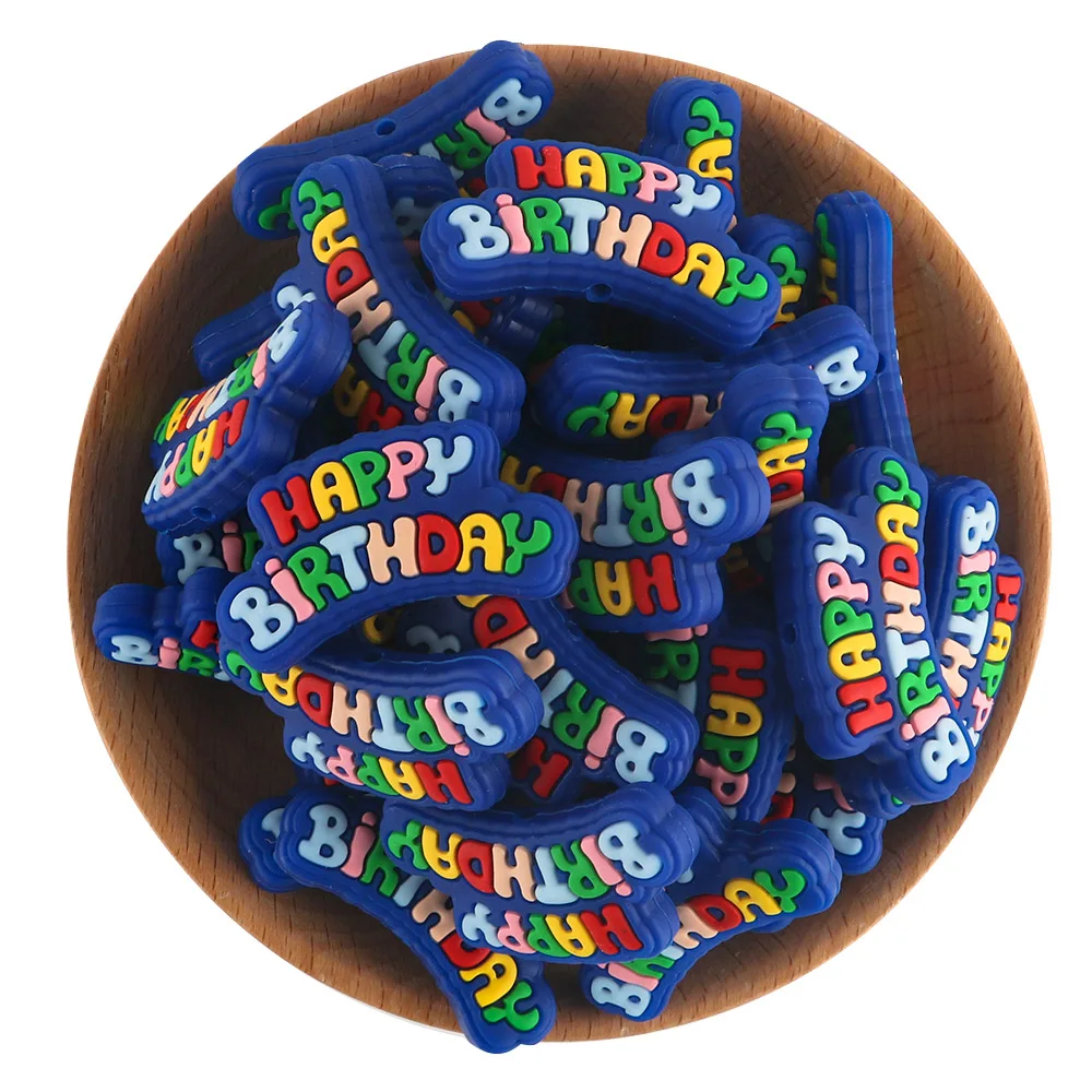 

Custom Food Grade Bpa free Happy birthday Silicone Focal Beads Jewelry Teething Beads for Pens Bracelet Necklace Keychain Making