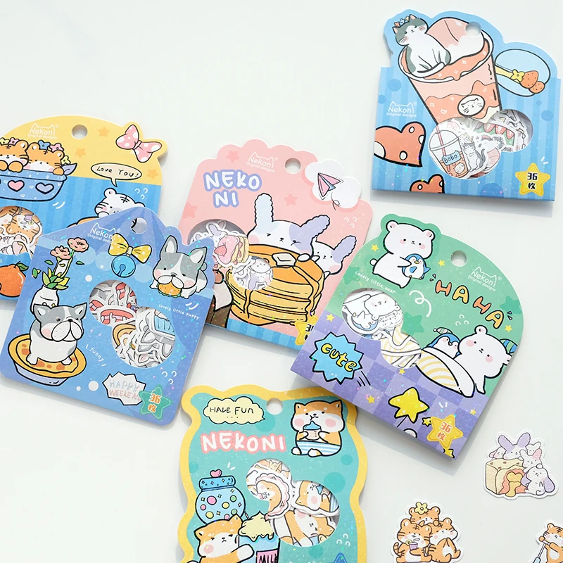 Nekoni  Animal  Journal Cat Tiger Bunny Decorative Stickers  for Paper Glitter Flake Stickers