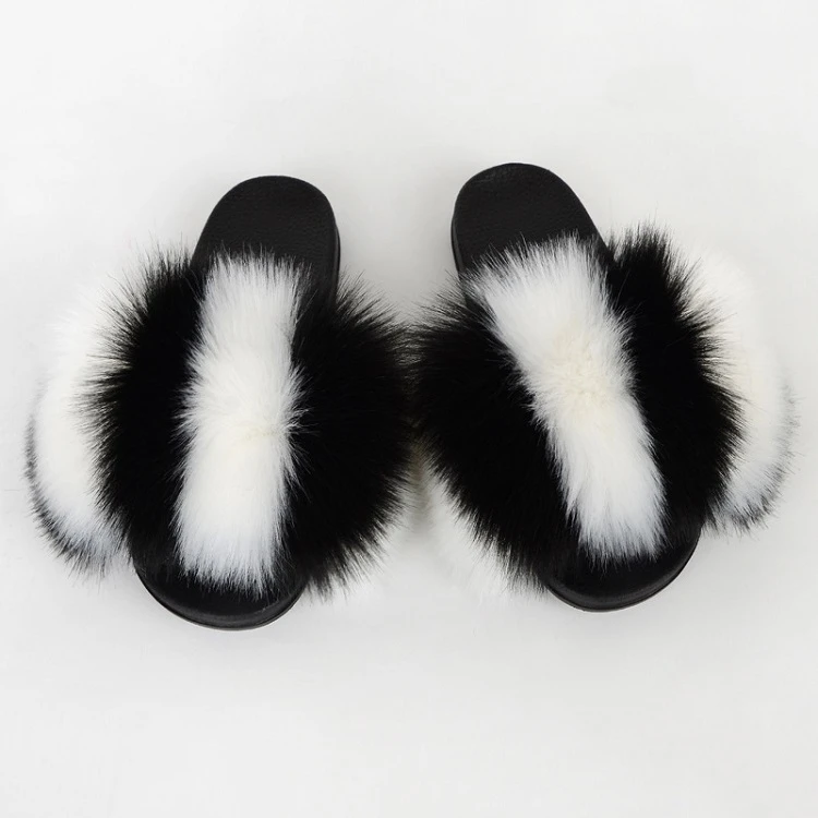

2021 Newest Design Artificial Fox Fur Sliders faux fur slide sandals Custom Women Fashion Fur Slides, Customized color
