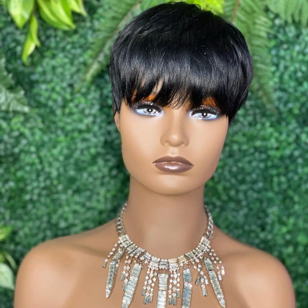 

Hot Beauty Brazilian Short Bob Pixie Cut With Bang Wholesale Full Machine Pixie Wigs Human Hair For Black Women