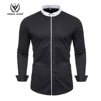 

100% Cotton Long Sleeve Stand Collar Chemise Homme Social Male Men Shirts