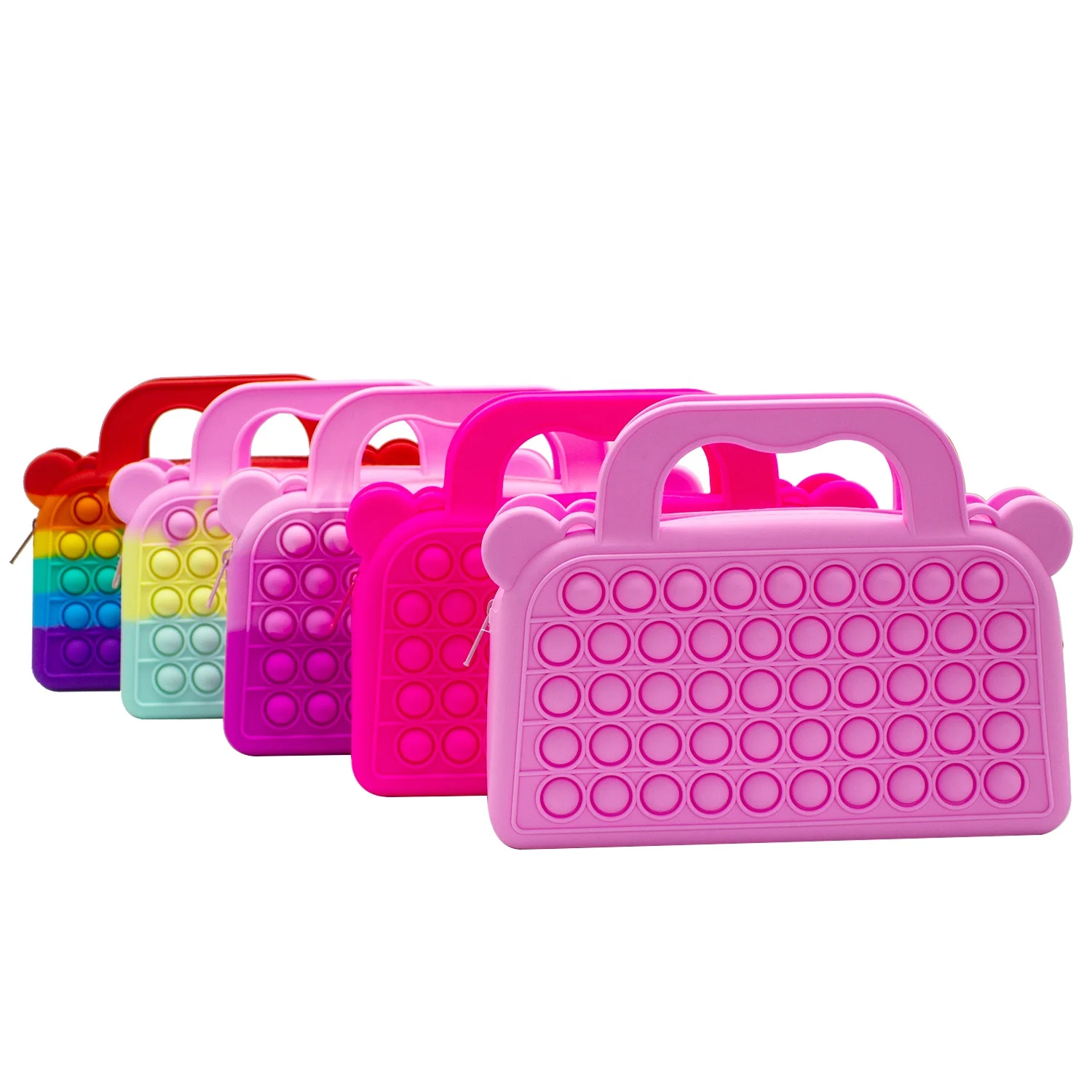 

2021 New Design Factory Wholesale Children Finger Press Bag Toys Decompression Toys With Zipper Fashion Handbag, 3 colors