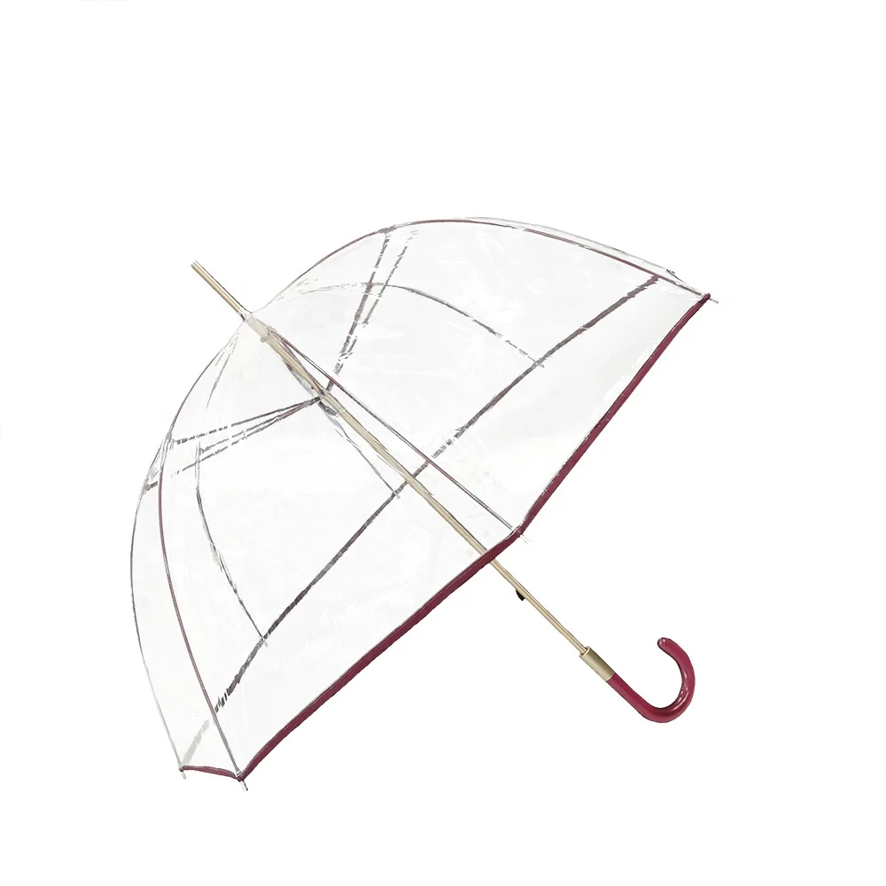 
Colorful Pipings Acrylic J Shape Handle Transparent Straight Umbrella With Customized 