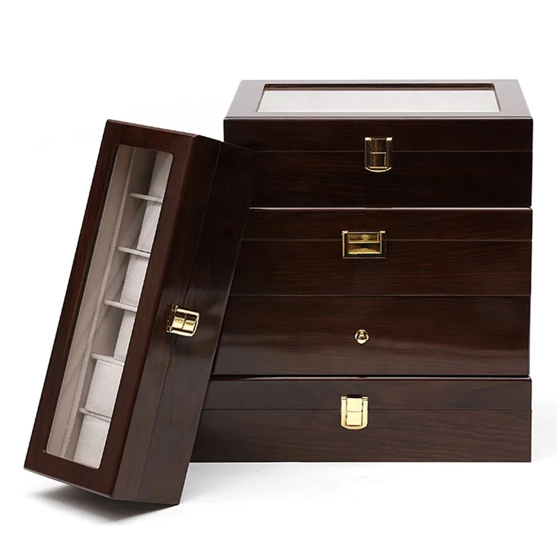Shiny lacquer wood watch box organizer with glass display top by case elegance 6 10 12 20slots.JPG